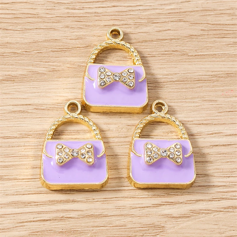 10 Stück süße Kristall-Bowknot-Charms, Emaille-Taschenanhänger, Anhänger für Schmuckherstellung, Halsketten, Ohrringe, Armbänder, DIY-Bastelbedarf – Detail 6
