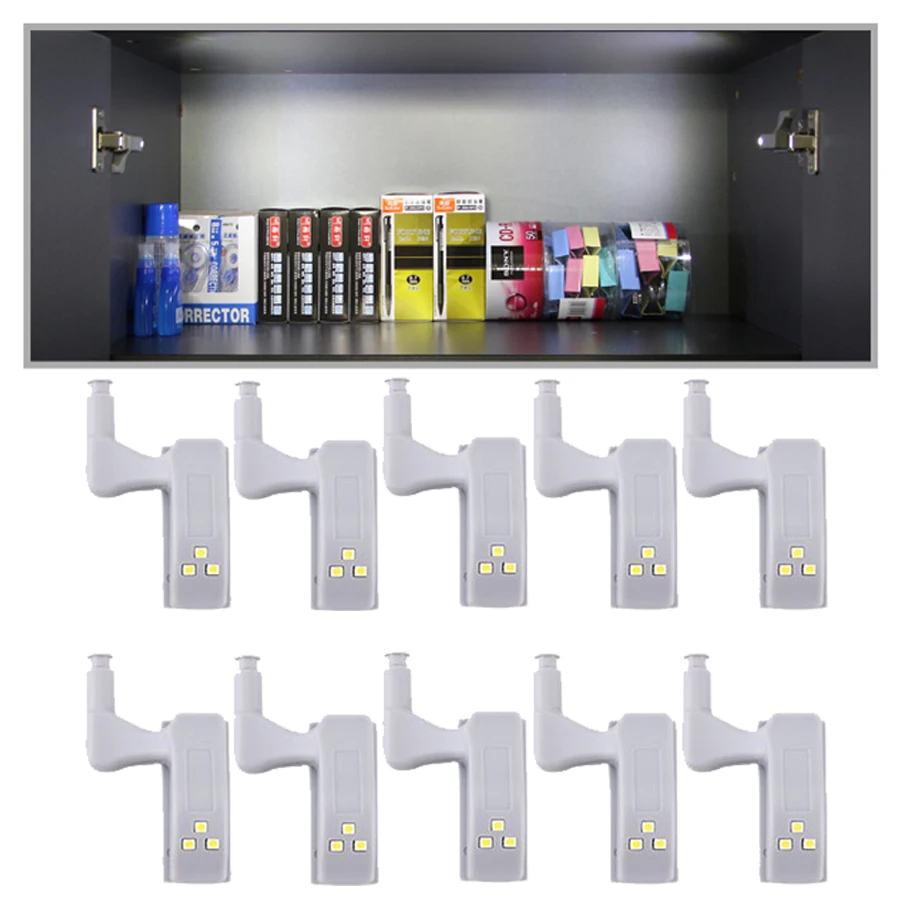 

Светодиодный светильник для установки под шкаф, внутренний светильник для дверных петель, без батареек, с датчиком движения, для гардероба, спальни, кухни, ночник