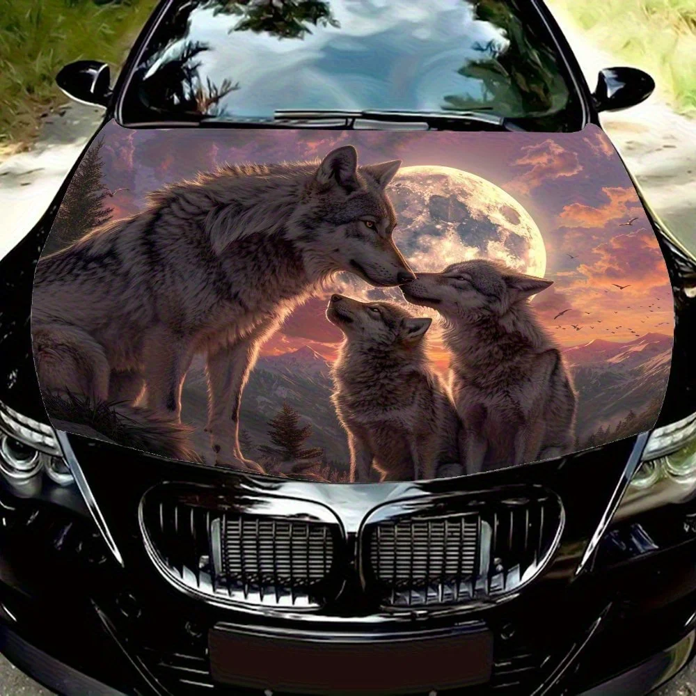 

A Warm Wolf Family At Dusk Car Hood Wrap Color Vinyl Sticker Truck Graphic Bonnet Auto Accessories Decoration Decal Gift