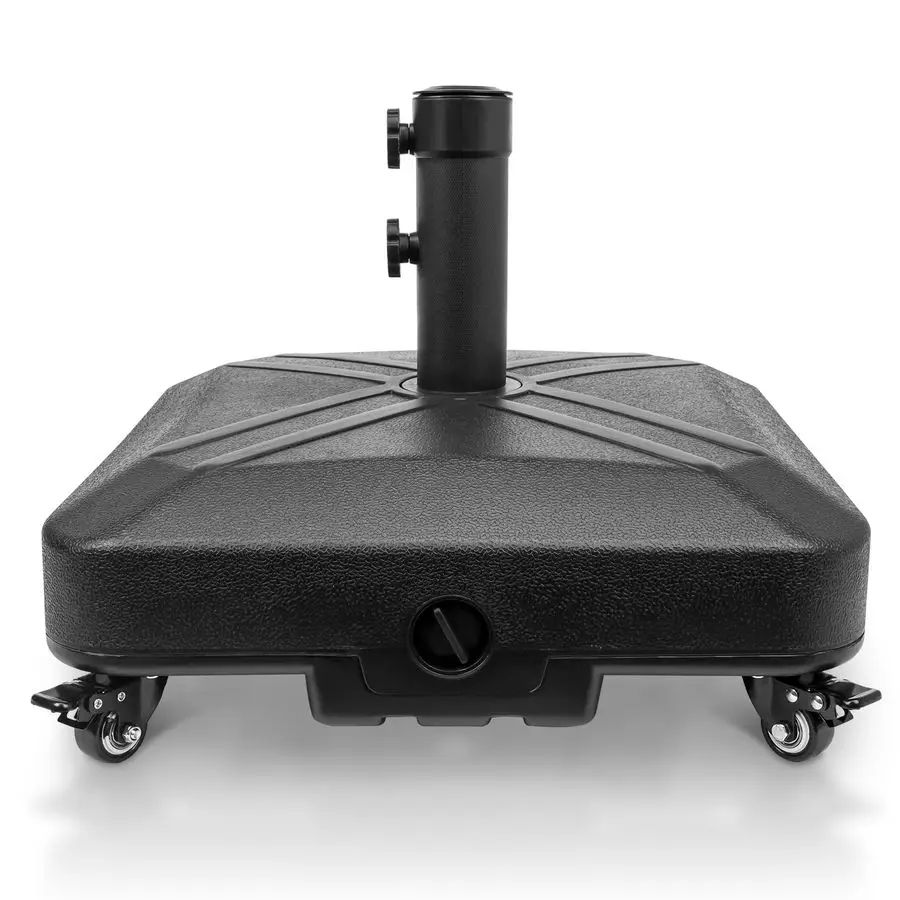 

Umbrella Base Heavy Duty with Wheels Square Market Stand for Outdoor 4 Locks 2 Knobs 125lb Capacity, Black