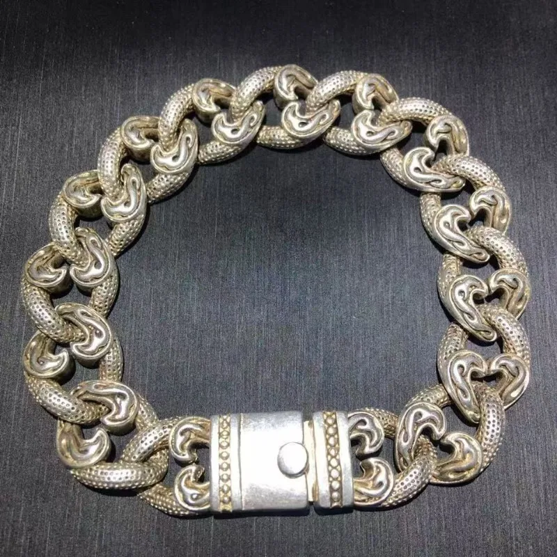 

Изысканный тибетский серебряный браслет с инкрустацией, индивидуальный шарм, модные украшения, изысканное качество изготовления, мужской и женский подарок для пары