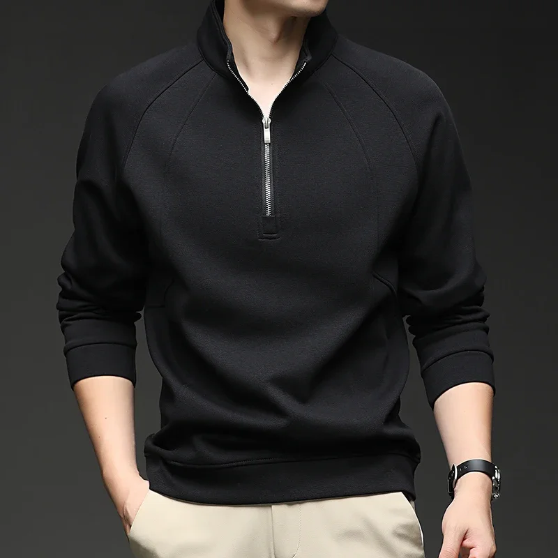 

Осенняя новая толстовка с воротником-стойкой, мужская модная повседневная свободная трендовая футболка с длинными рукавами, топ