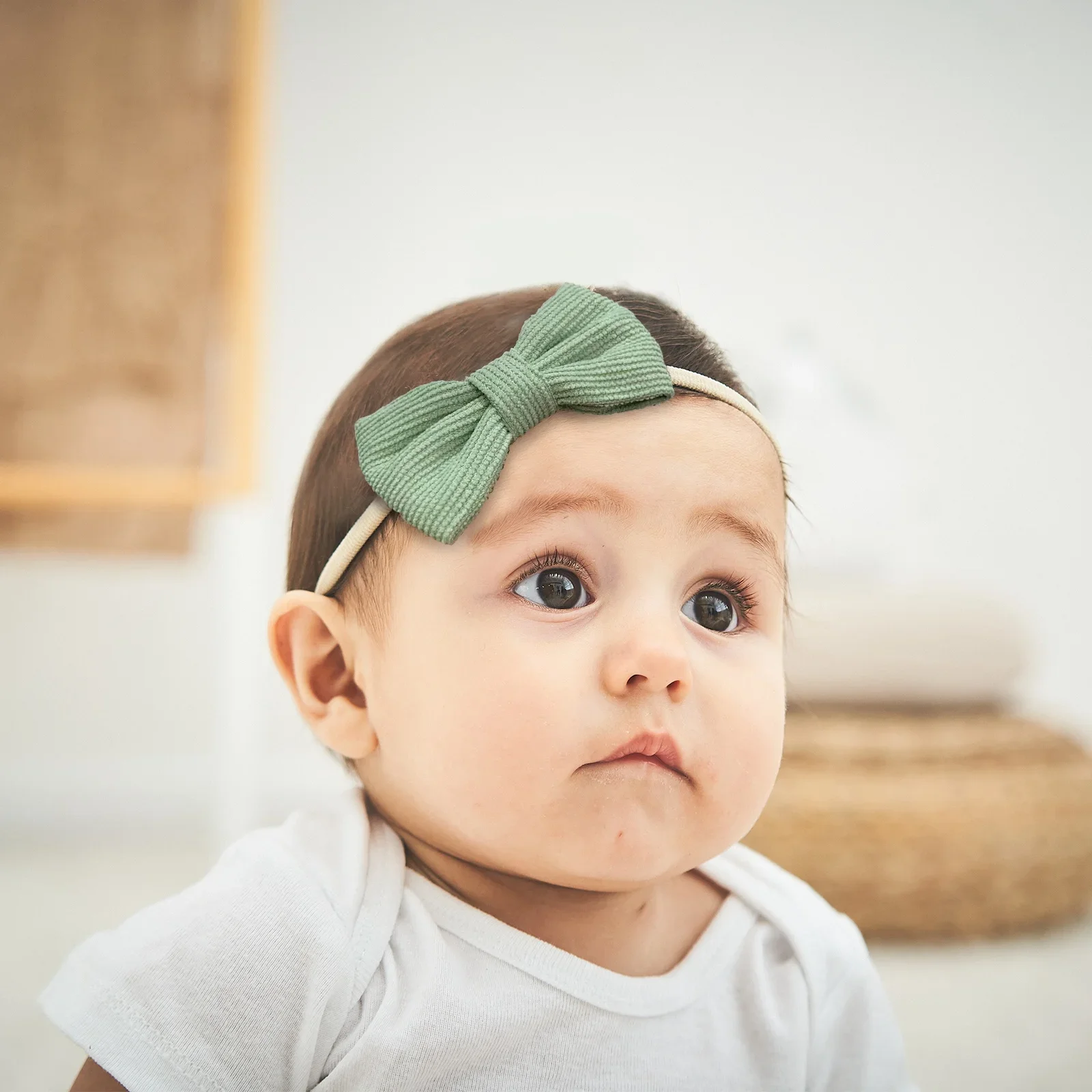 子供のための手作りのニットリボン付きヘッドバンド,赤ちゃんの女の子のための単色リボン付きヘアバンド,女の子のためのかわいいアクセサリー,1個