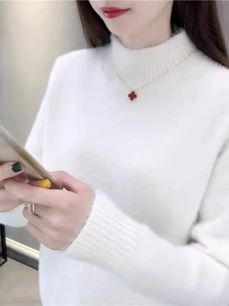 Thiened سترة عالية الياقة المرأة الخريف الشتاء جديد Sle محبوك Personali تنوعا Godd Sle منتصف طول فضفاض صالح #4