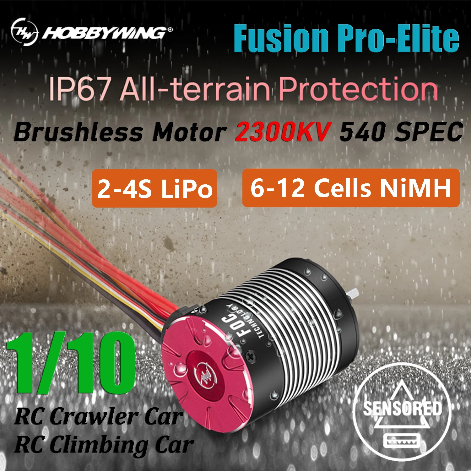 

HOBBYWING Fusion Pro-Elite Sensored 540 2300KV Водонепроницаемый бесщеточный двигатель 6 В/7,4 В/8,4 В В Встроенный BEC для 1/10 RC гусеничных транспортных средств