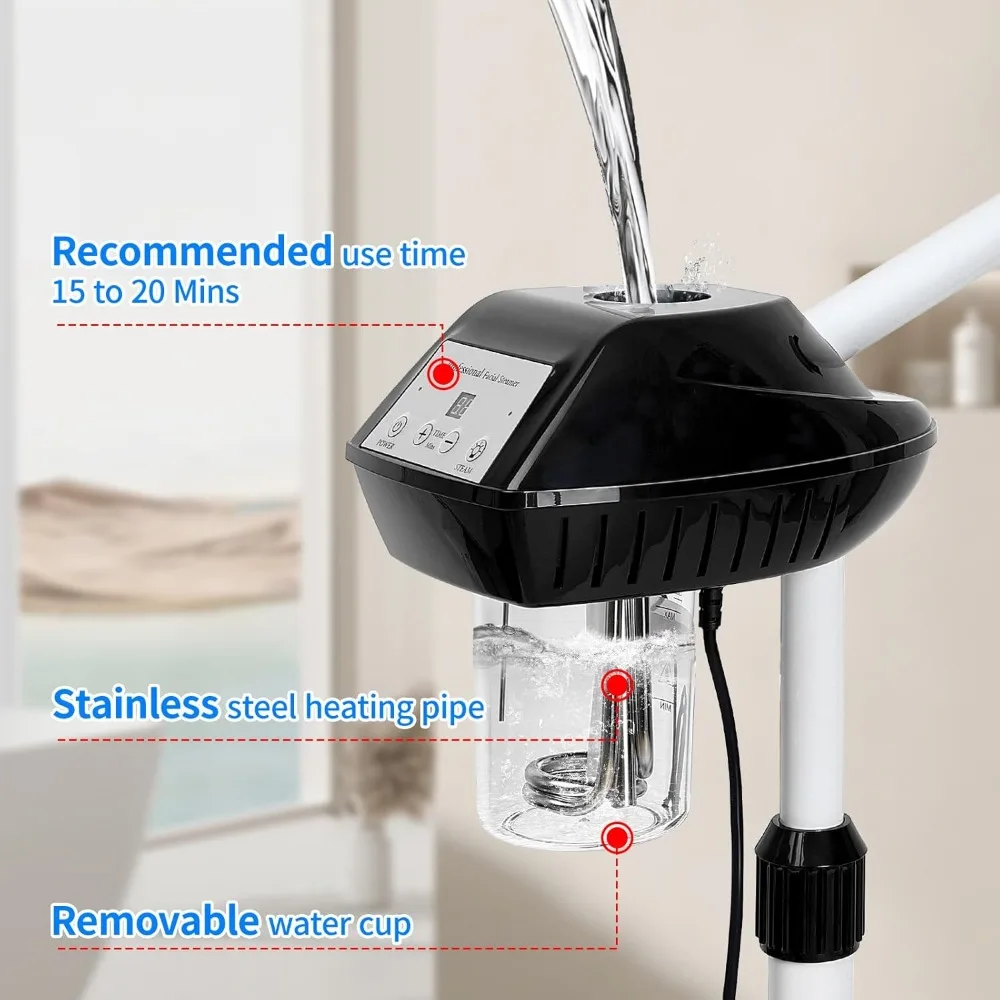 Professional Facial Steamer, Facial Deep Cleaning, on Wheels, Adjustable Height for Spa, Salon and At Home Use