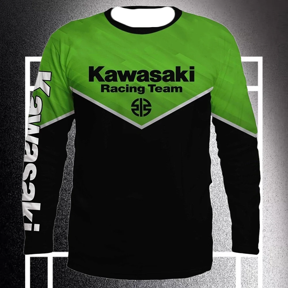 

Kawasaki Motorcycle Racing Team Men T-shirt Long Sleeve Spring Autumn Women Tee Shirts 2025 New Sports Children Clothes Tops