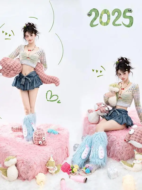 

Вязаный комплект Snek Year для фотосессий: модная этническая одежда для подростков и женщин, весенняя коллекция