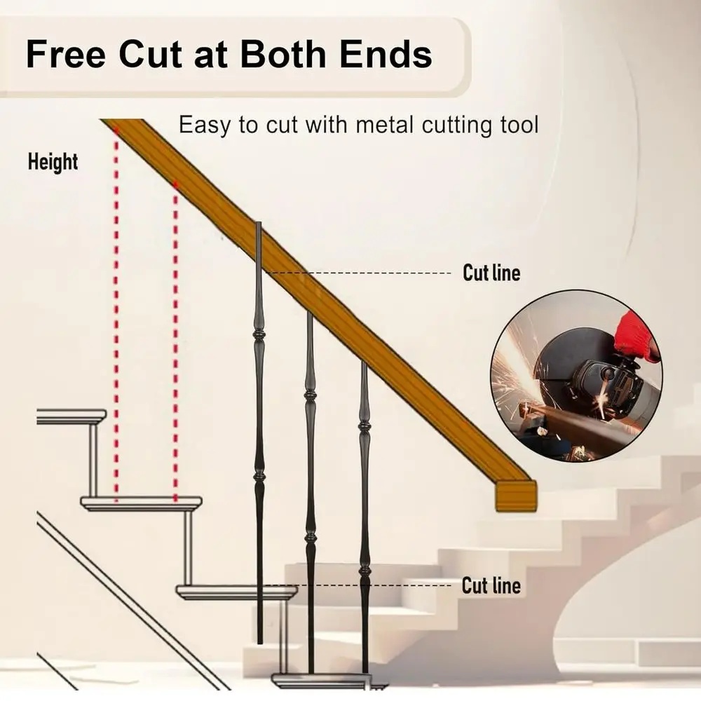 Set of 30 Iron Staircase Rods with Square Spindles, Suitable for Modern & Traditional Interiors