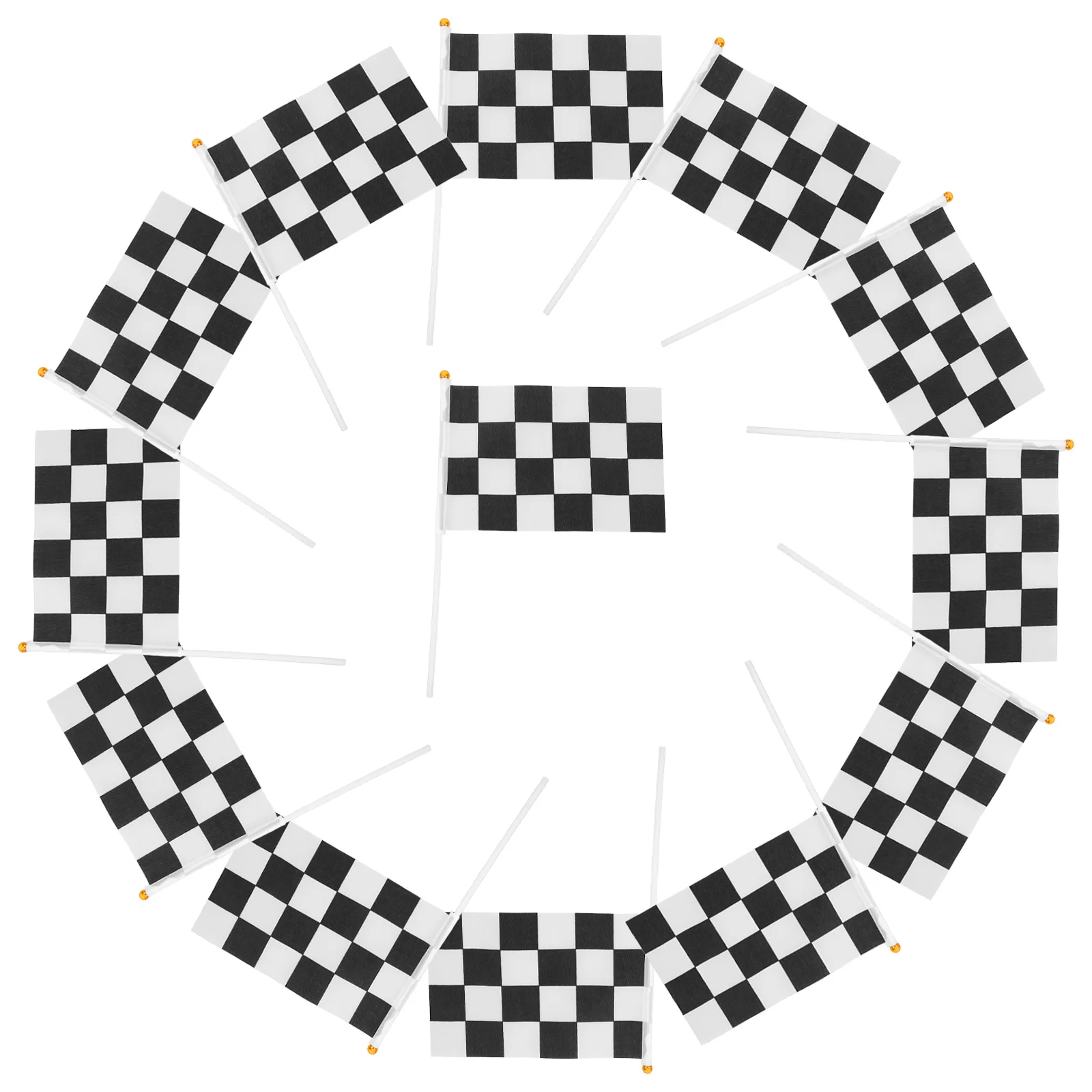 

50pcs Mini Checkered Race Flags Sturdy Plastic Washable Racing Hand Flags For Party Decor Cake Toppers Black White