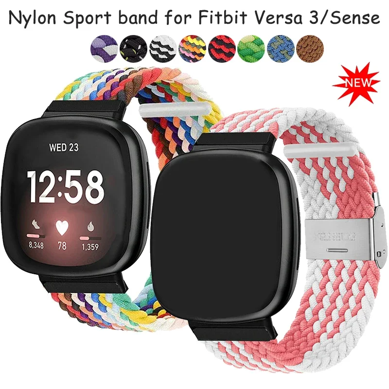 Trançado Solo Loop Strap para Fitbit Versa, 3, 4 Band, ajustável Nylon Sport Watchband, pulseira para Fitbit Sense 2 Bandas