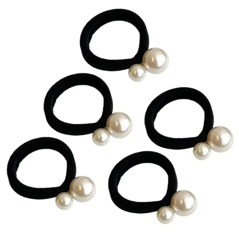 652f 5pcs ربطة عنق مرنة للإناث فتاة مرونة لؤلؤة اصطناعية مصطنة بالشعر دوائر الشعر للارتداء غير الرسمي