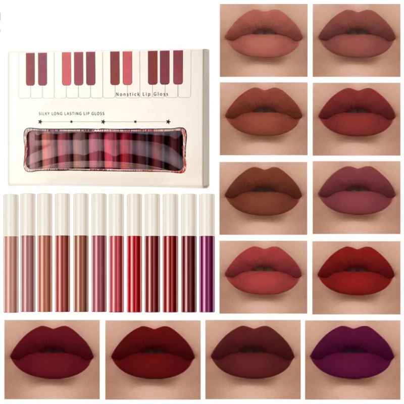 12Pcs/Set Matte Liquid Lipstick Waterproof Long Lasting Velvet Red Lip Gloss Tint Makeup Cosmetic Lipsticks Lipgloss