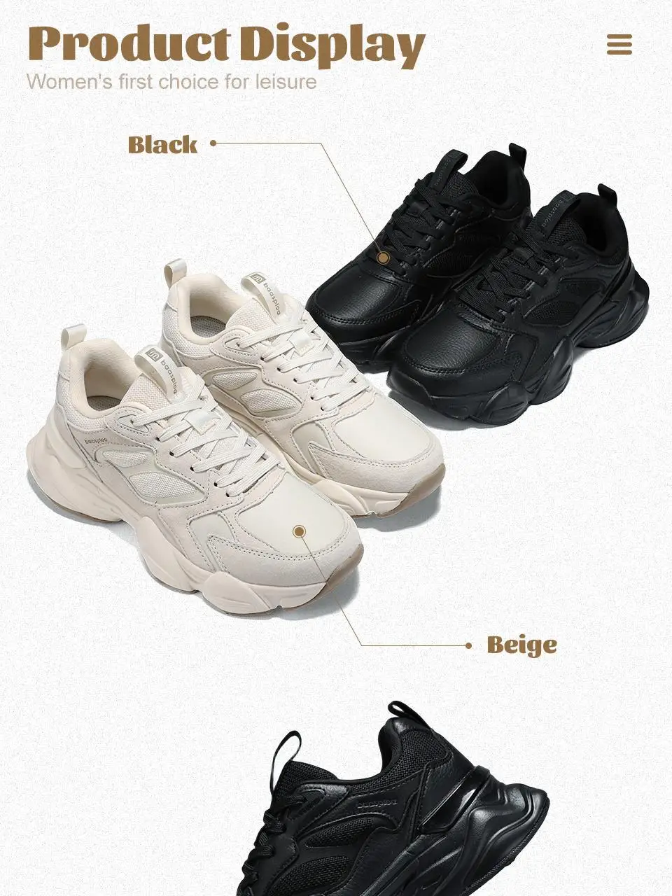 Baasploa Frauen Casual Schuhe Komfort Leder Walking Turnschuhe Für Frauen Einfarbig Mode Sport Schuhe Non-Slip Höhe Erhöhen – Detail 8