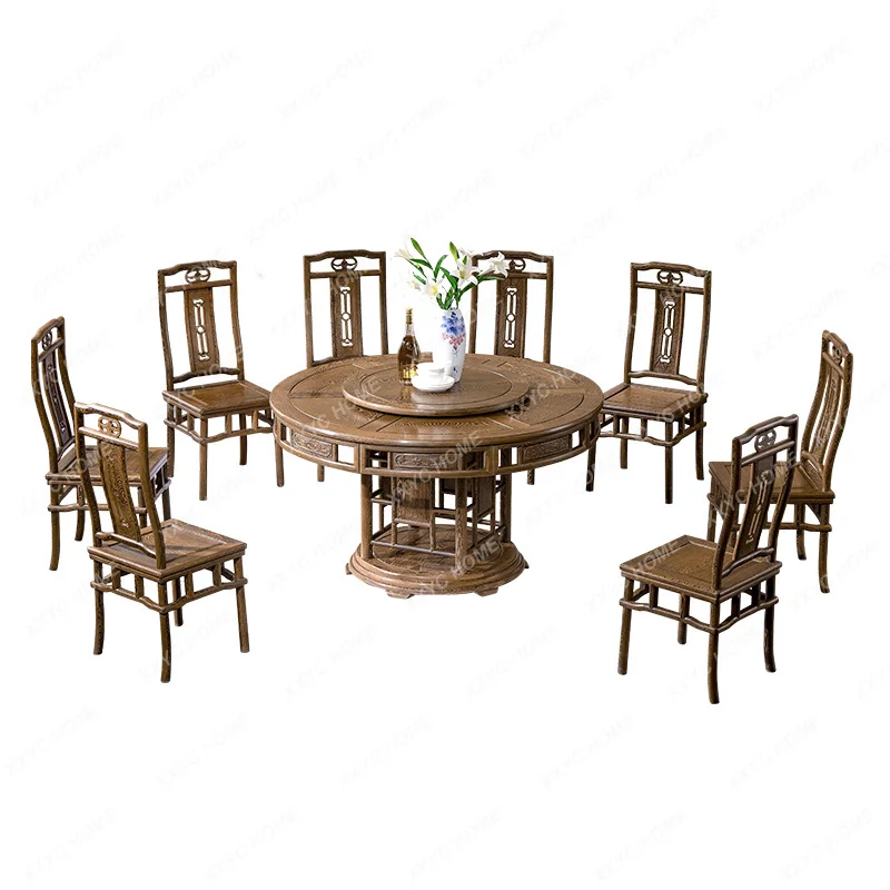 

round Dining Table and Chair Assemblage Zone Turntable Living Room Home Solid Wood round Dining Table