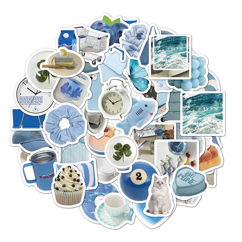 

10/30/50pcs Ins Style Cartoon Blue Stickers Cute Aesthetic Sticker Luggage Notebook Guitar Laptop Kawaii Graffiti Decals Pack
