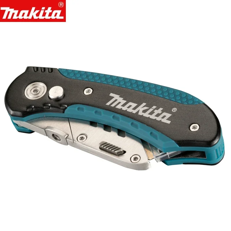 Imagem -02 - Makita Utilitário Faca Dobrável Cortador de Tubulação Faca de Bolso Cabo de Madeira Faca Cortador de Papel Lâmina Desembalagem Ferramentas Cortador E10908