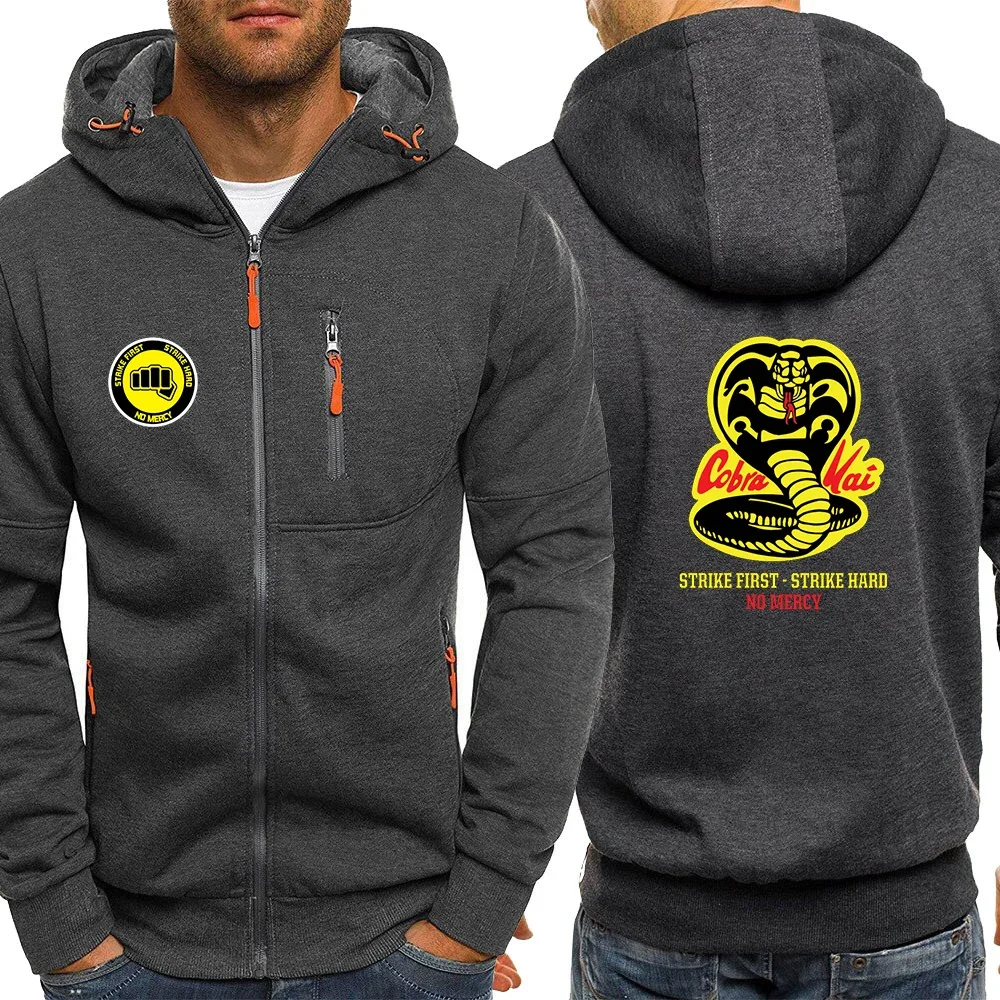 2024 Spring Autumn Mens Cobra Kai Logo Print Solid Color Zipper Sweatshirt Popular Hooded Warm Casual Simplicity Hoodies Outwear