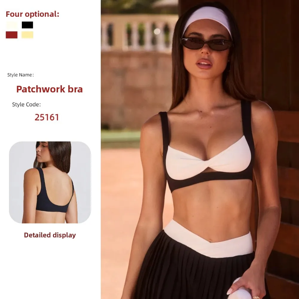 

2025 New High-End Women's Color-Blocked Butterfly Knot Sports Bra Push-Up Shockproof Pullover Backless Breathable Ideal for Yoga