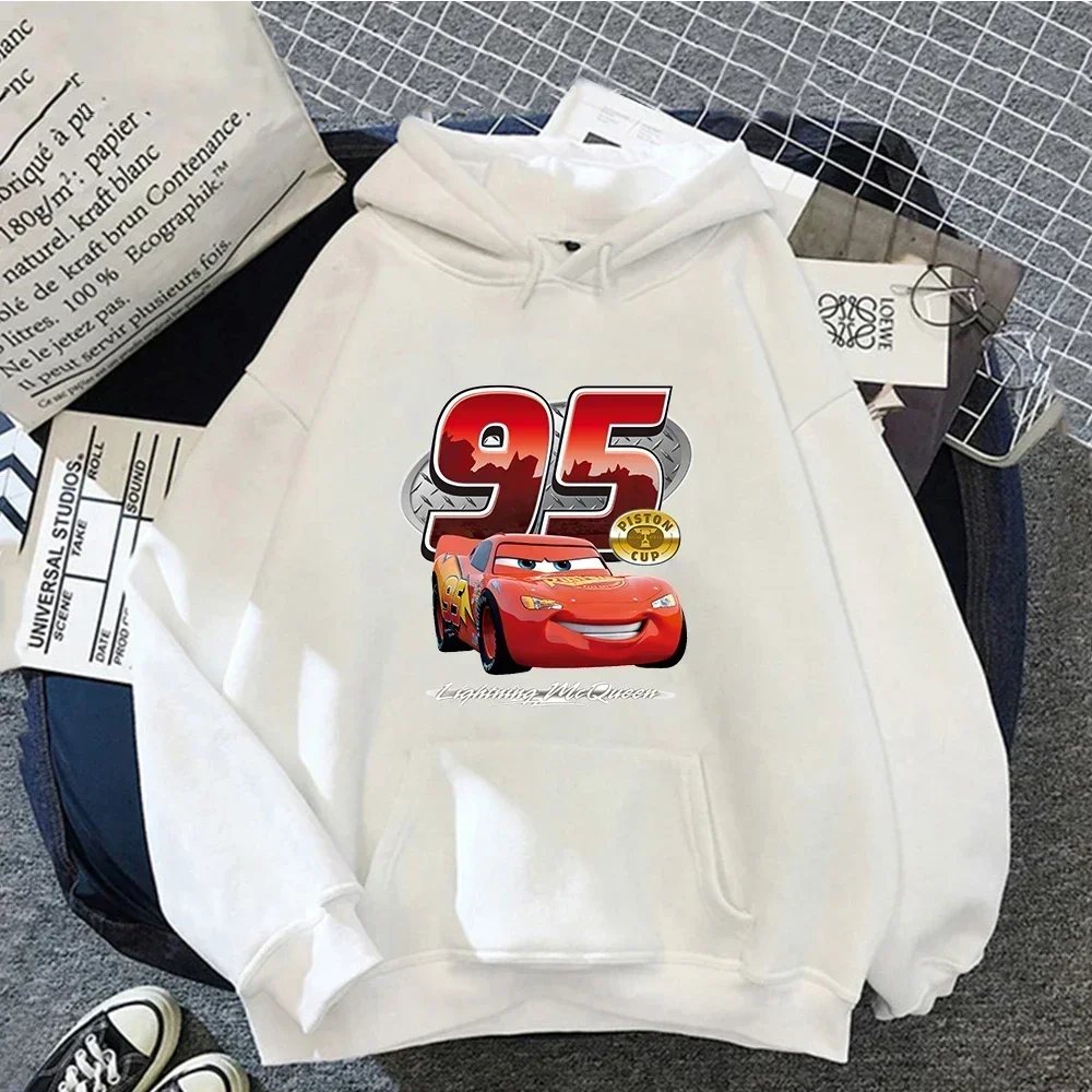 Cars Lightning McQueen Hoodies Women Vintage Jasmine Kawaii Hooded Pullover Clothes Cartoons Sweatshirt Harajuku Aesthetic Tops