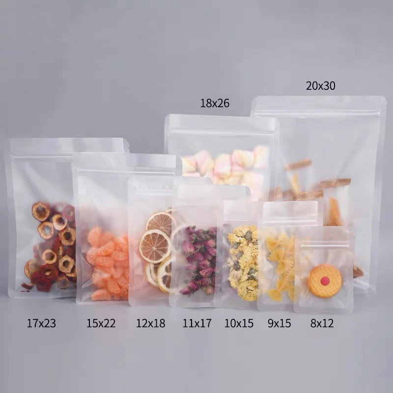 100 stuks Frosted Clear Flat Pouch Transparante Rits Plastic Zakken Voor Noten Verpakking Bonen Bloem Thee Spice Verpakking Zakken