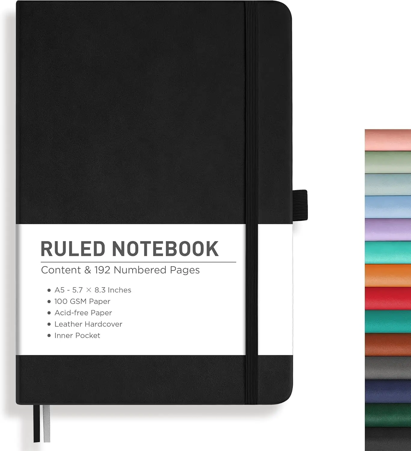 

Lined Journal Notebook, A5 Leather Hardcover, 192 Numbered Pages, 100 GSM Thick Paper, 180° Lay-Flat, for Men & Women Writing
