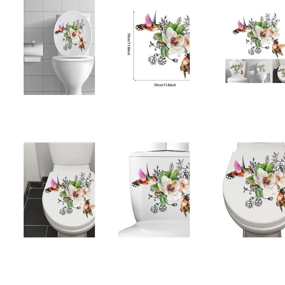 Flower Bird Toilet Lid Decal Toilet Stool Commode Sticker Ornament for Bathroom