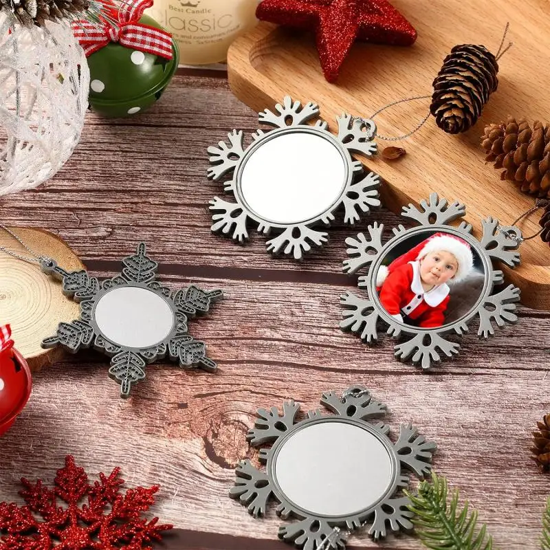 3/1PC Snowflake Photo Frame Metal Christmas Ornament Hanging Decorations Heat Press Ornament for Christmas Party DIY Craft Home