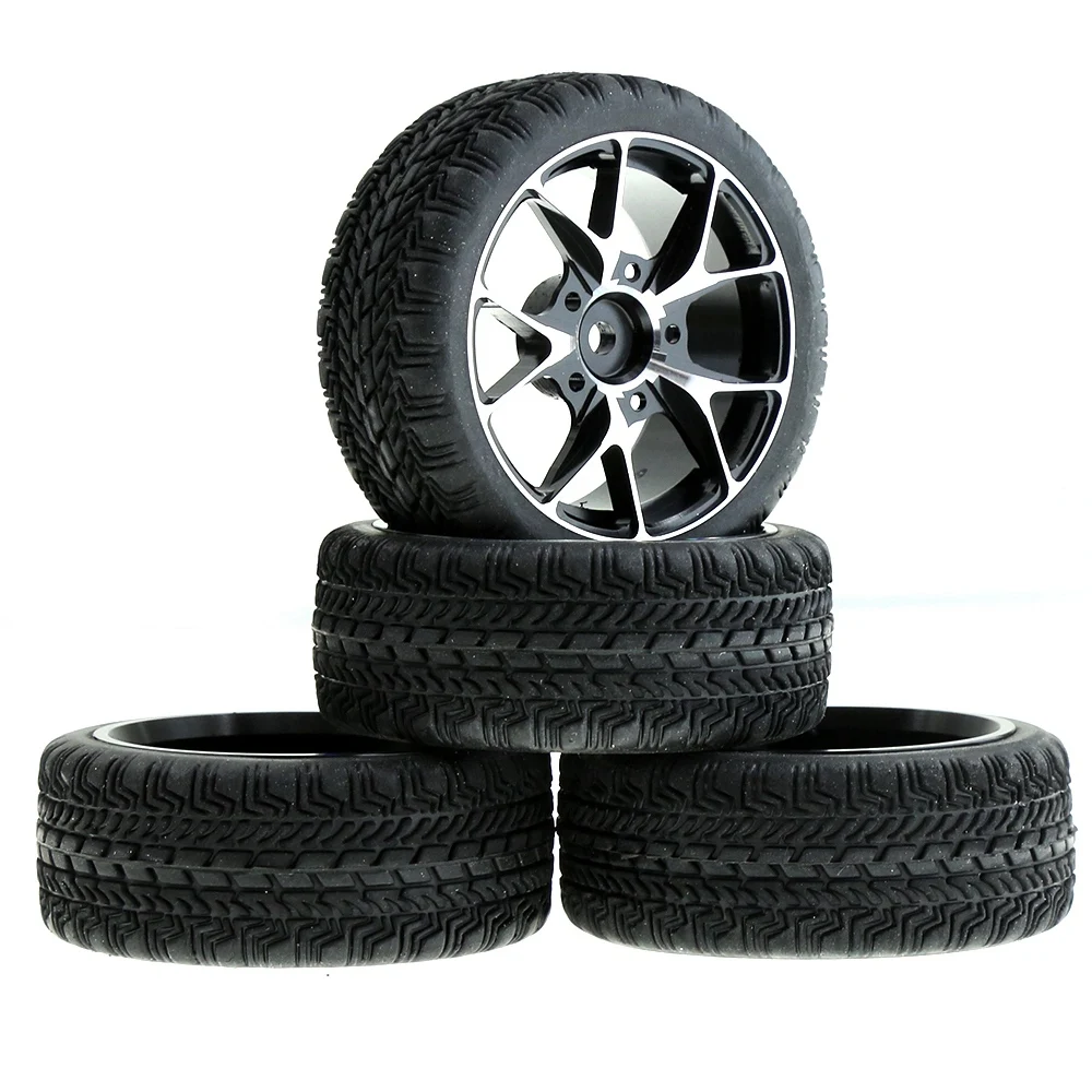 4Pcs Metal Wheel Rims Rubber Tire for 1/10 RC On-Road Drift Touring Car Sakura Traxxas HSP Tamiya HPI Kyosho RedCat,2