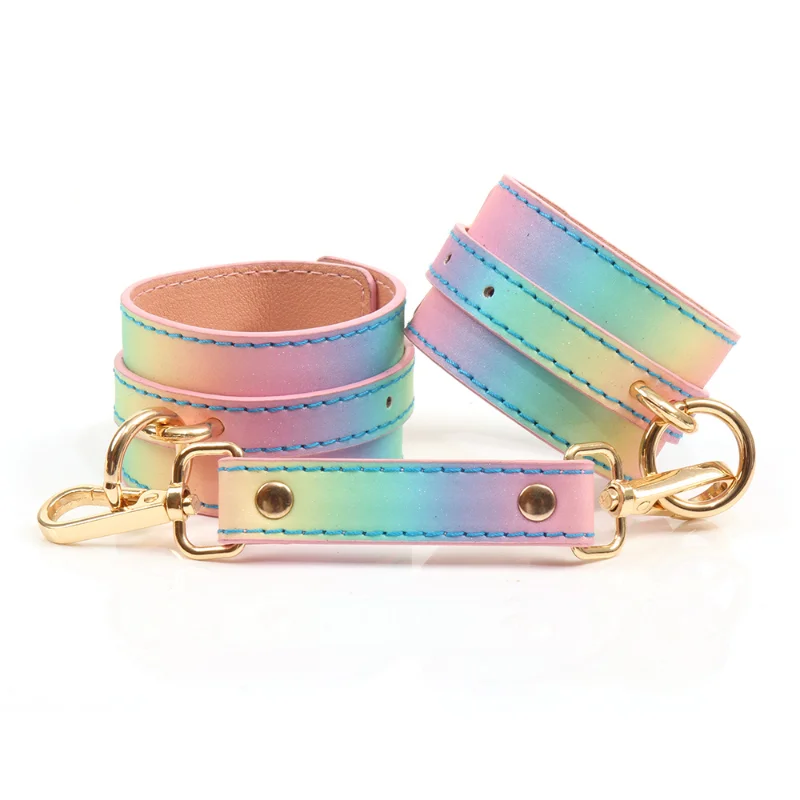 

New Rainbow Color Handcuffs Bondage Restraints Slave Shackles Ankle Cuff Bondage Equipment Dazzling Special Sex Toy Female