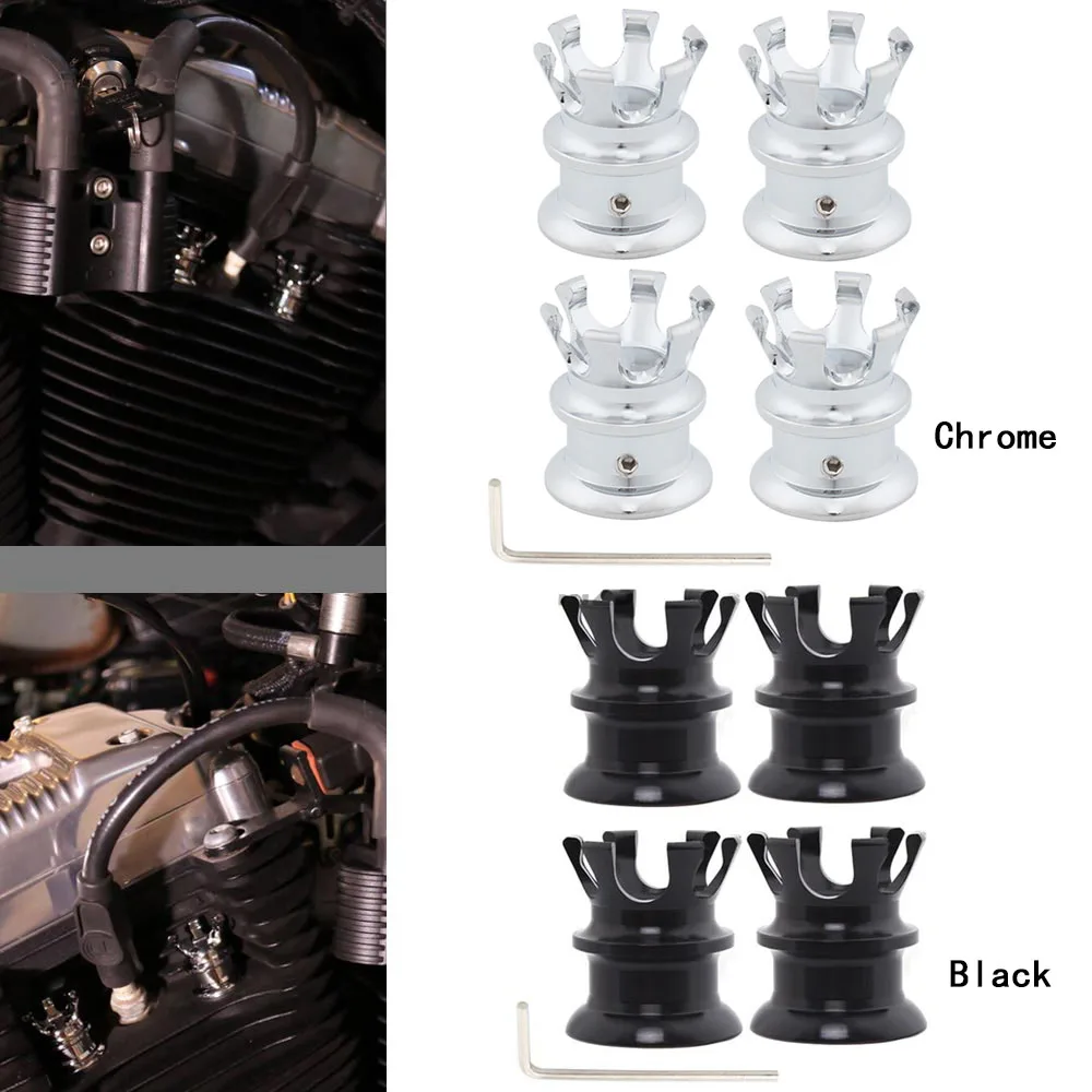 

For Harley Softail Dyna Sportster XL883 Aluminum 4Pcs Motorcycle Spark Plug Crown Screw Nut Head Bolt Cap Engine Topper Cover