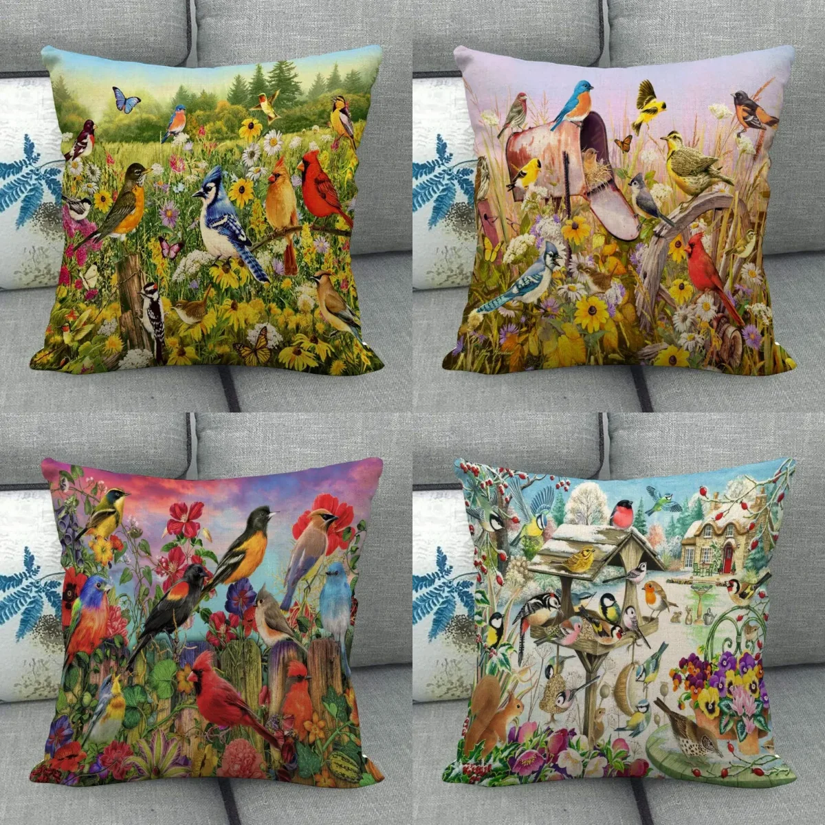 

Birds Art Painting Pillowcase Home Textile Cotton Linen Fabric 45x45cm One Side Decoration Pillow Cover New WJY12.25