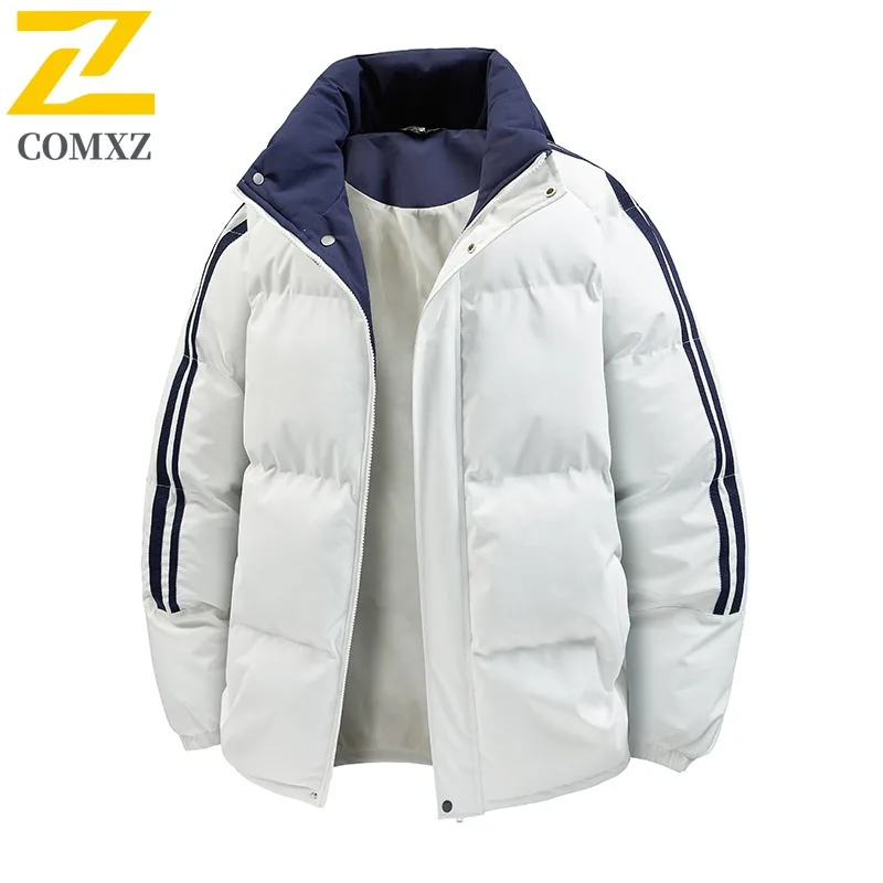 COMXZ 2025 Autumn Winter Sherpa Lined Baseball Jacket Mens Womens Stand Collar Thickened Cotton Outdoor Fashion Coat