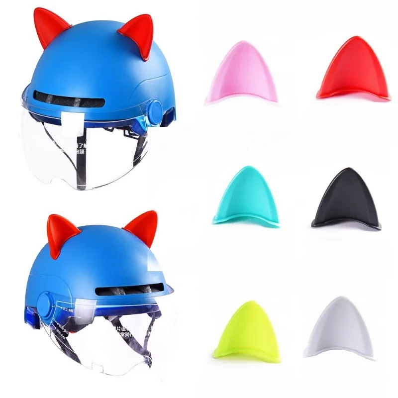 2pcs Motorcycle Helmet Decoration Stickers Colorful Bike Electric vehicle Helmet Cat Ears Cute Styling Stickers Decals