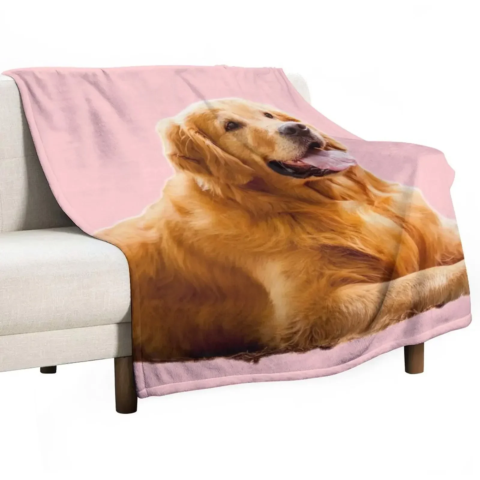 

Cute Smiling Golden Retriever Throw Blanket for winter Flannel Thin Blankets