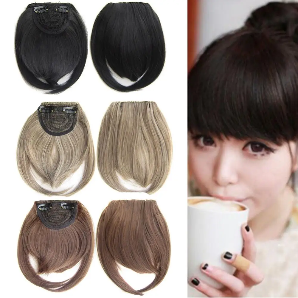 Girls Clip-in Front Hair Extension Wig Straight Synthetic Fringe Bang Hairpiece Synthetic Bangs for Women