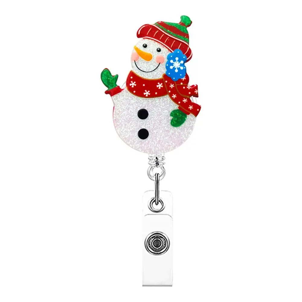 Acrylic Christmas Badge Reel Santa Claus Snowman Elk Retractable Badge Holder Xmas Decoration Gingerbread ID Card Holder