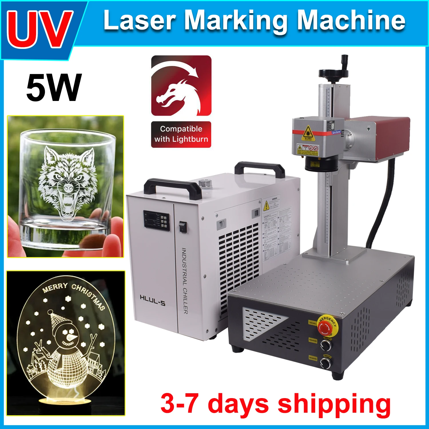 

5W UV Laser Marking Machine for Glass Crystal Metal Plastic Wood 3W UV Laser Engraving Machine with Water Chiller Laser Engraver