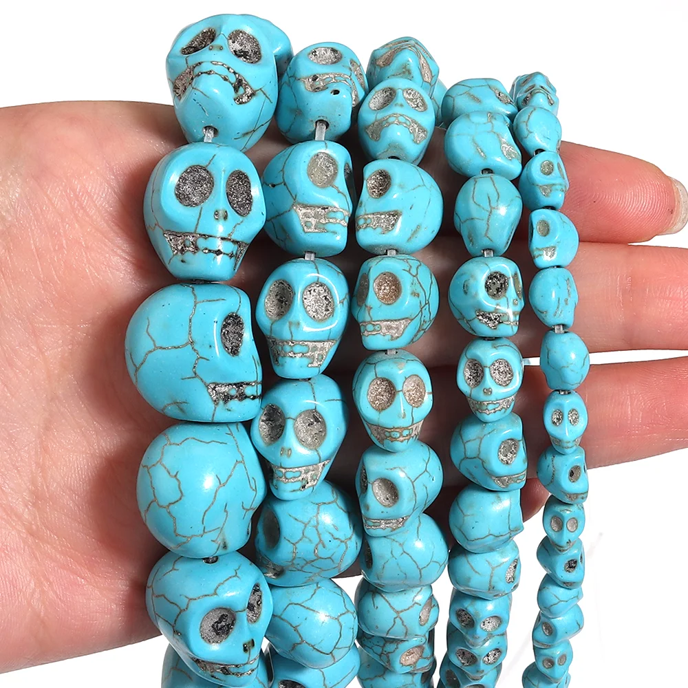 20-45 Stück Totenkopf-Natursteinperlen Blau-Weiß-Türkis Lose Abstandsperlen für Schmuckherstellung DIY Armband Halskette Zubehör – Detail 4