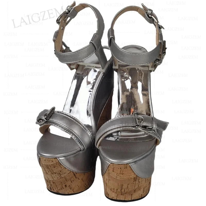 ZHIMA sandali da donna zeppa con plateau 17CM décolleté con tacco alto cinturini con fibbia a punta aperta scarpe da donna fatte a mano donna taglia