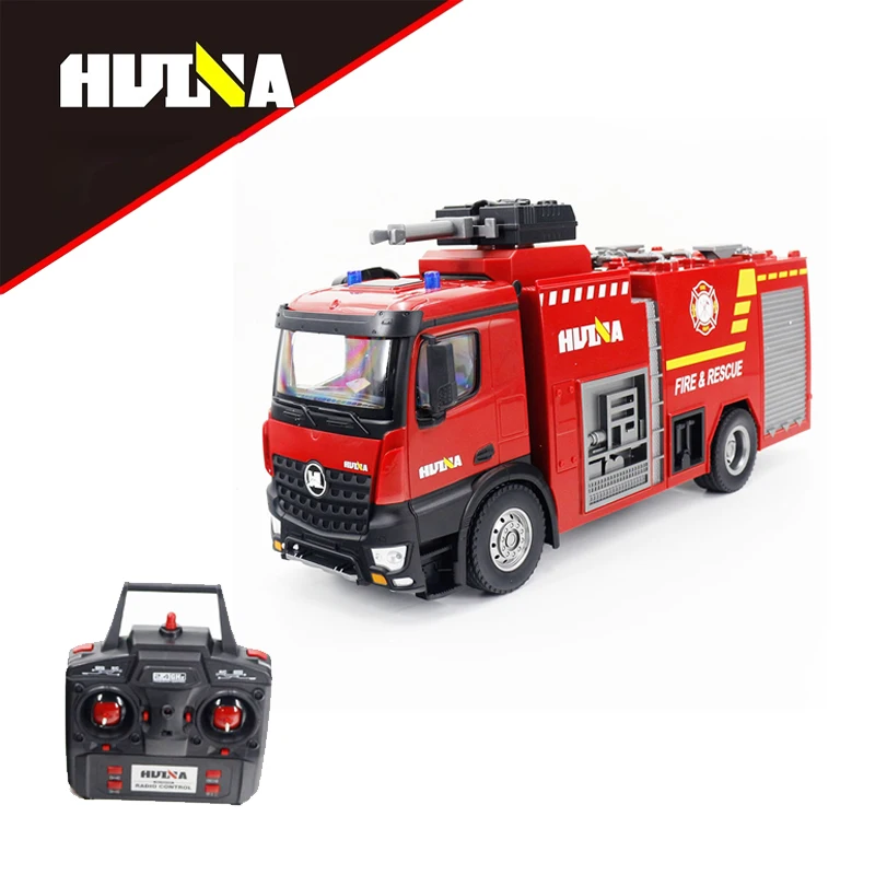 Huina 1/14 Rc Fire Truck 22 Channels Simulation Remote Control Electric Engineering Vehicle Water Sprayable Firefighting Toys