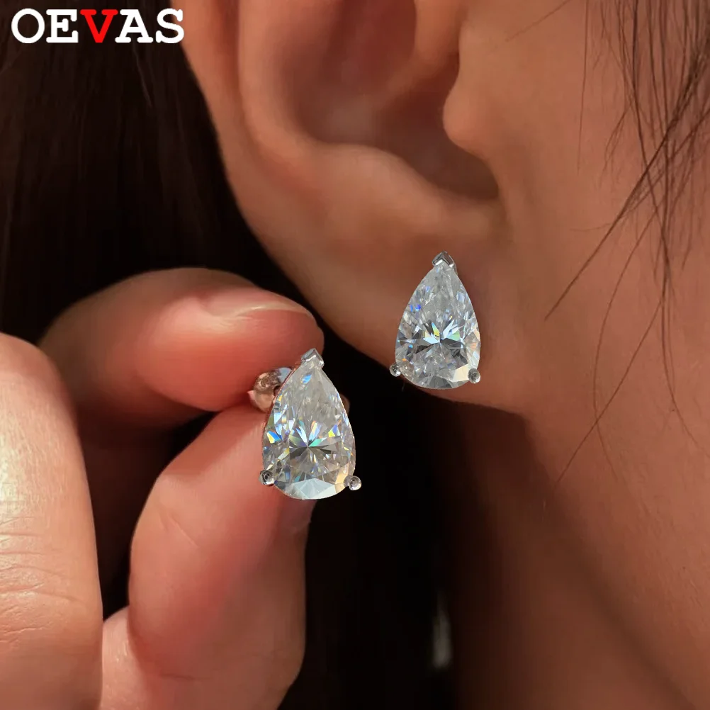 

OEVAS 1-4CT Pear Cut Moissanite Stud Earrings for Women S925 Silver Waterdrop Engagement Ear Studs can pass Diamomd test Jewel