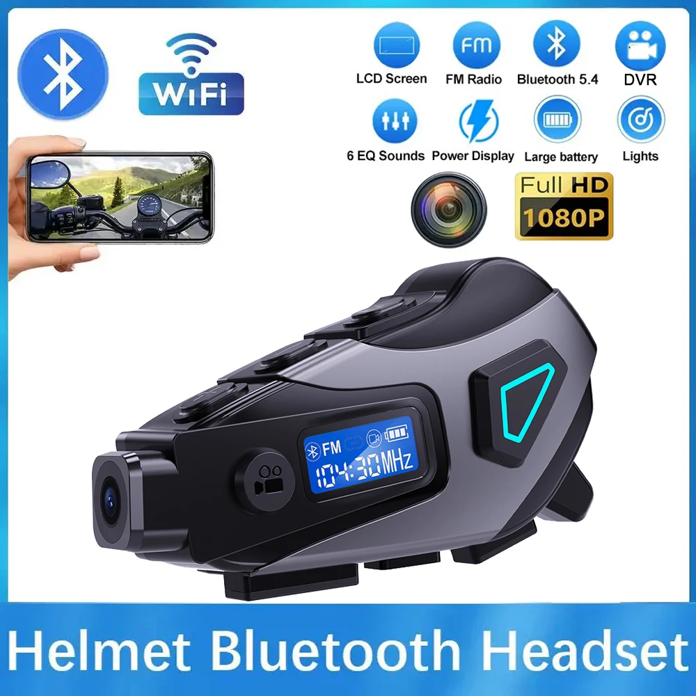 

K10 Motorcycle Helmet Bluetooth Headset LCD Display FM Radio Stereo Handsfree Music Player Waterproof WiFi Video Recorder