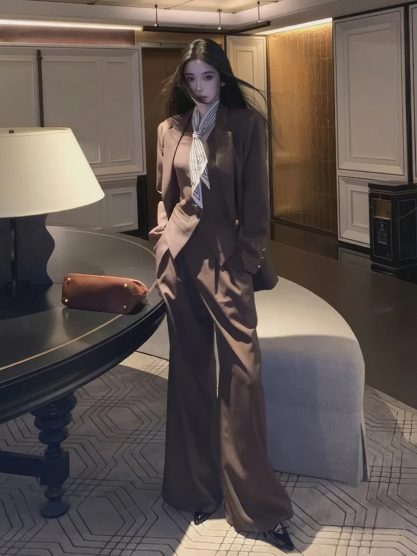 

Korean Style Women's Suit Set High Waist Wide Leg Pants Vest Casual Wear Comfortable Fit V Neck mid Stretch Fashionable