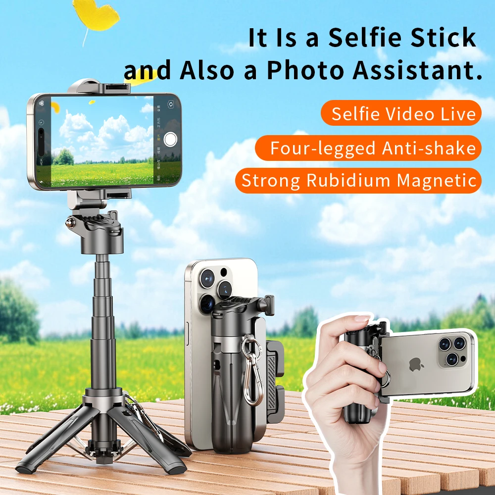 

Mini Selfie Stick Tripod Stand 360° Rotation Phone Holder With Detachable Bluetooth for Shooting Live Streaming Desktop Bracket