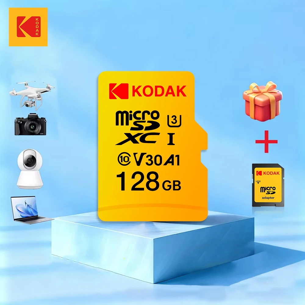 

Карта памяти KODAK 256 ГБ/128 ГБ 64 ГБ/32 ГБ Высокоскоростная TF-карта A1 V30 C10 для компьютеров, телефонов, мониторов, видеорегистраторов, камер