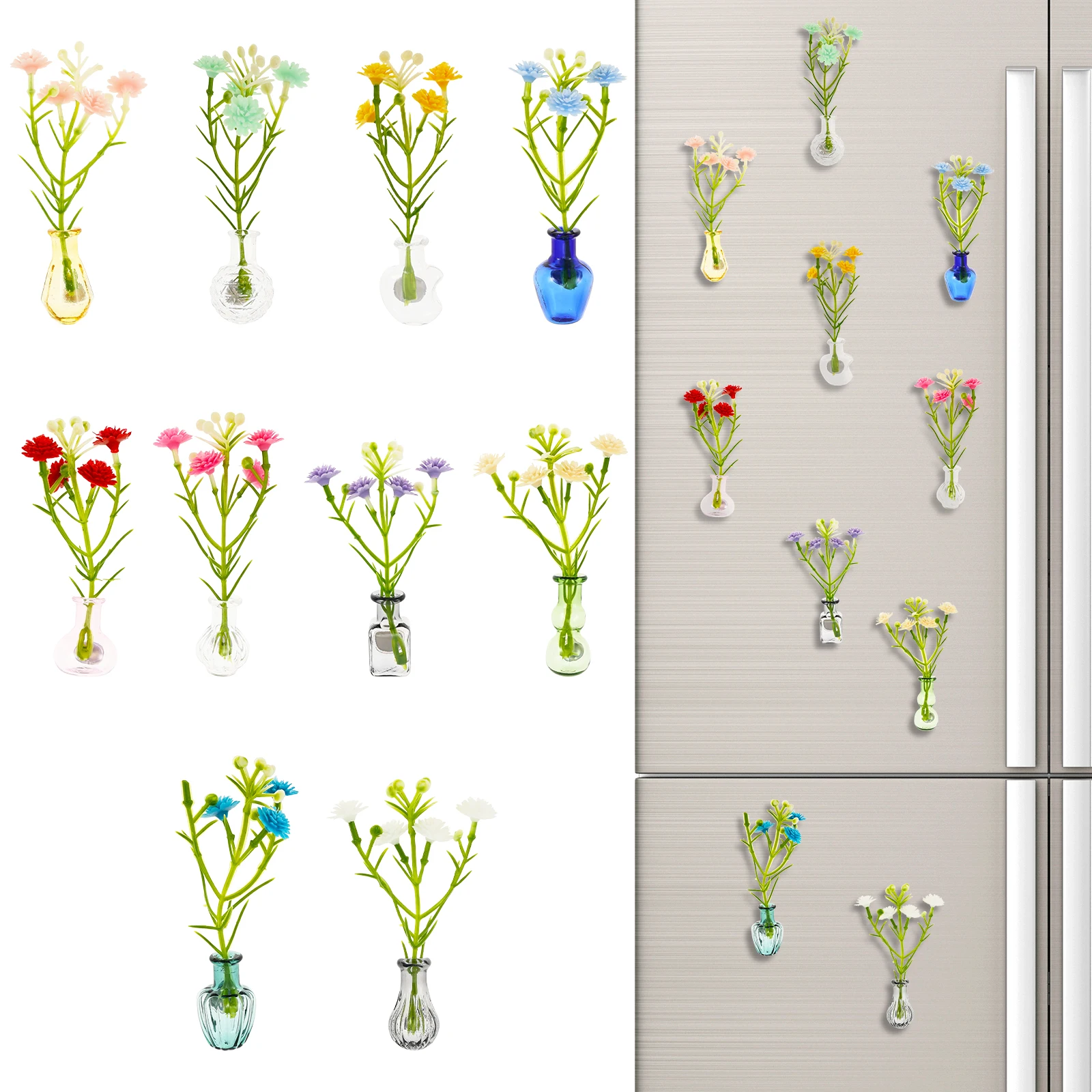 10 Pcs Mini Vase Refrigerator Magnets Set Decorative 3D Magnetic Glass Vase Fridge Magnets Cute Tiny Flower Vase Fridge Magnets