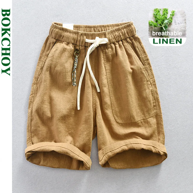 Shorts masculinos casuais de algodão e linho, calças de cor sólida New Cargo Streetwear, tamanho grande, roupas de verão, AZT125, 2022