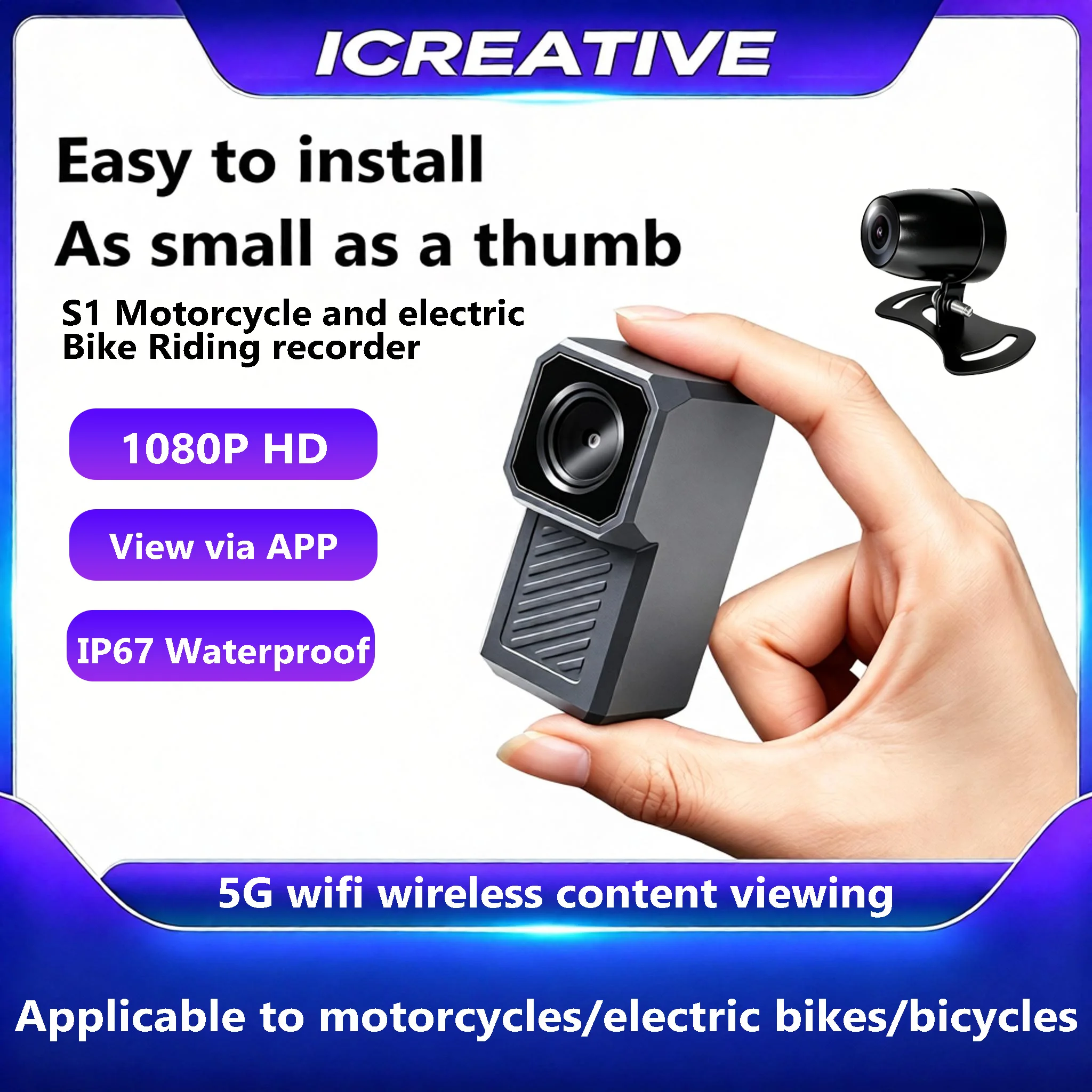 Dual 1080P UHD Wireless Motorcycle DVR Full Body 30FPS Waterproof Moto Dash Wifi GPS Cam Front Rear 150° Driving Video Recorder