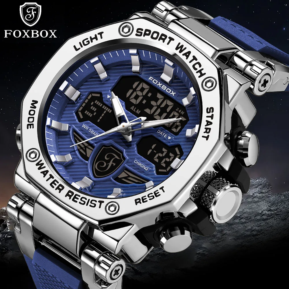 LIGE New Watches For Men 50M Waterproof Clock Alarm reloj hombre LCD Dual Display Wristwatch Quartz Military Sports Mens Watch